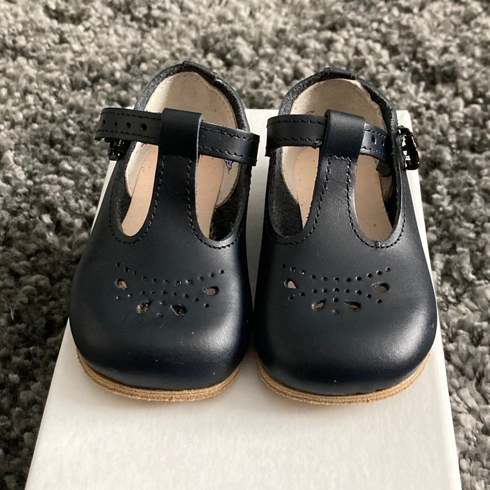 New Girls Self-Starters Navy Leather T-Strap Shoes